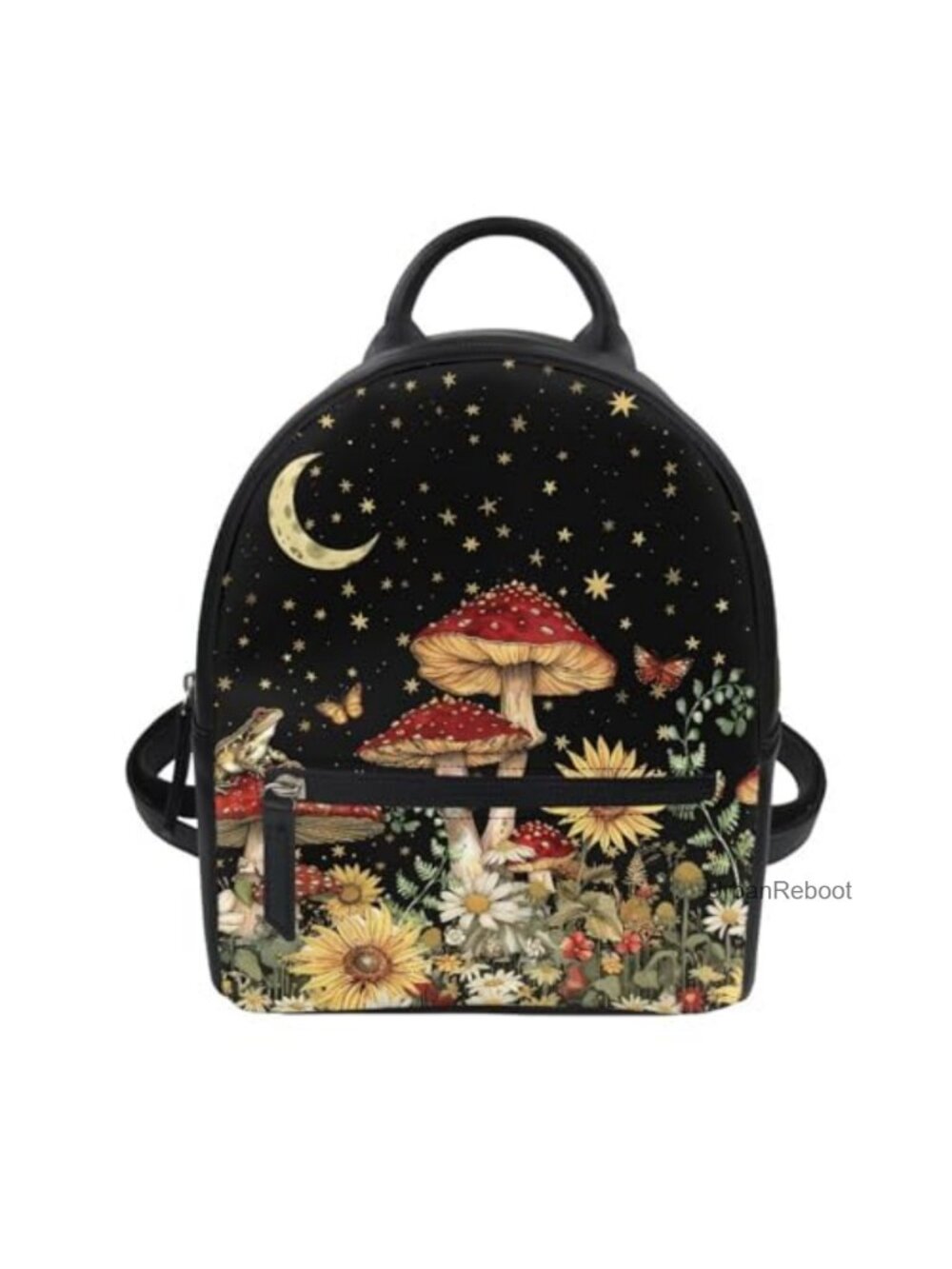 Moon Mushroom Mini Backpack Purse Lightweight PU Leather Shoulder Bag Daypack